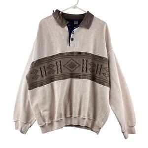 Norm Thompson Vintage XXL Mens Double Crewneck Sweater Aztec Oatmeal Pullover
